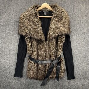 Vintage Y2K Venue Faux Fur Sweater Womens Medium Mob Wife Apres Ski Glam Belted
